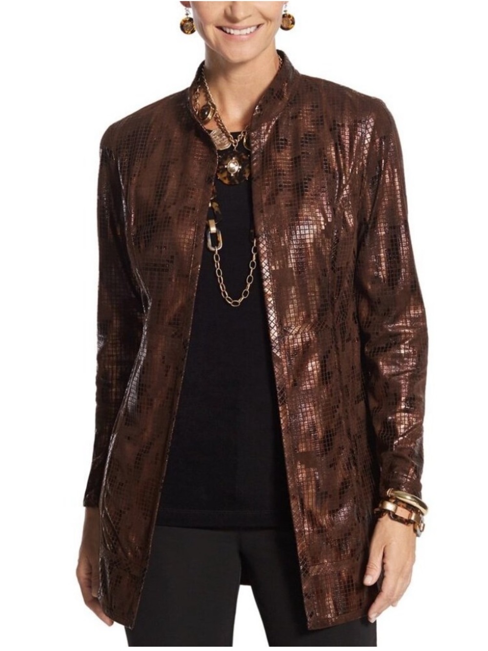 Chico’s Traveler’s Collection Copper Metallic Duster Jacket - Size 2 (L)